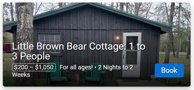 little brown bear cottage 1 to 3 people